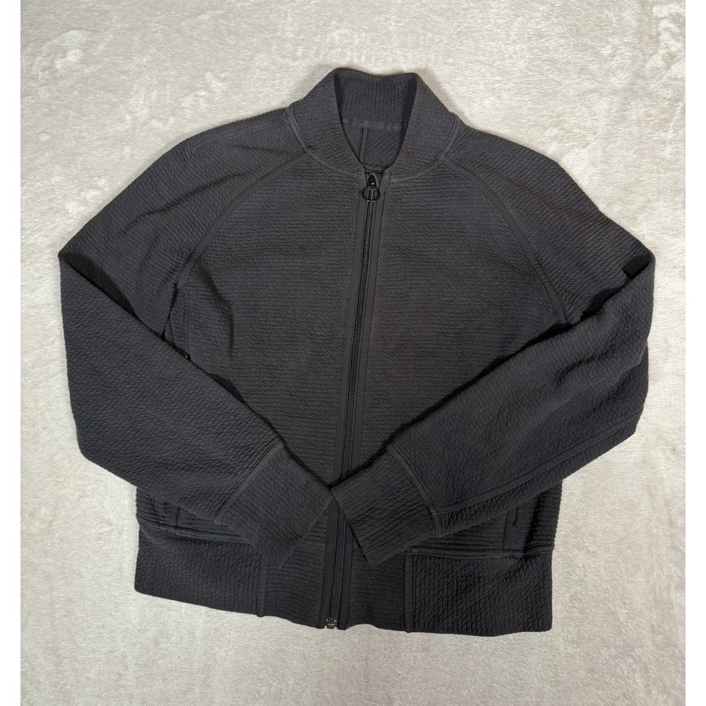Lululemon Women 8 Black Texture Play Knit Track Jacket Full Zip LW4AIIS